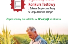 Plakat Ogólnopolski Konkurs Testowy z Zakresu Bezpiecznej Pracy w Gospodarstwie Rolnym