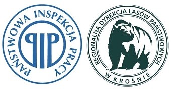 Grafika przedstawiająca logo PIP oraz logo RDLP w Krośnie. 